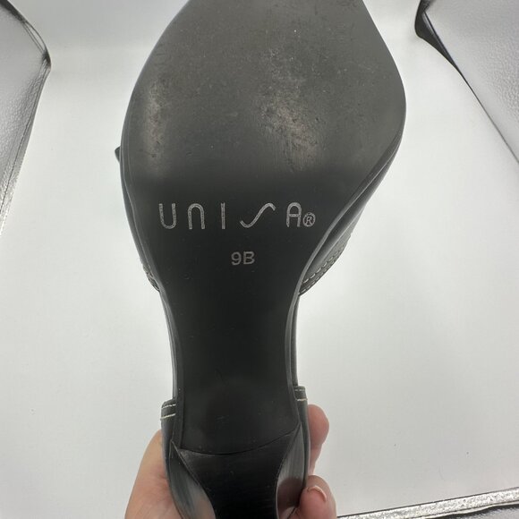 Unisa Pointed-Toe DOrsay Heels Women 9B Black Leather 3.5" Heel Witchy Steampunk - Picture 9 of 12